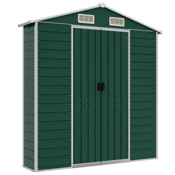 Garden Shed Green 191x385x198 cm Galvanised Steel | HipoMarket