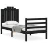 Black Small Single Bed Frame with Headboard - Solid Pine Wood