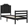 Black Small Single Bed Frame with Headboard - Solid Pine Wood