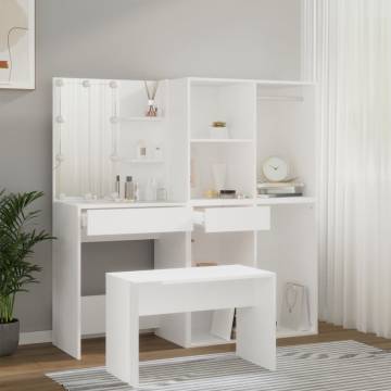 Dressing Table Set with LED | White Engineered Wood