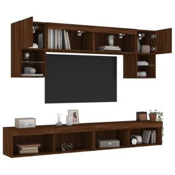 6 Piece TV Wall Units with LED - Brown Oak Engineered Wood