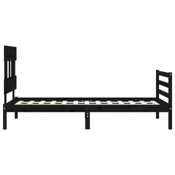 Black Small Single Bed Frame with Headboard - Solid Wood