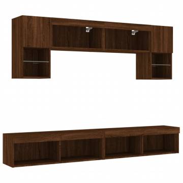 6 Piece TV Wall Units with LED - Brown Oak Engineered Wood