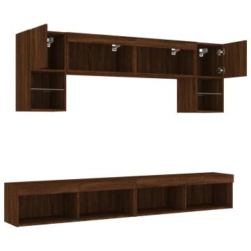 6 Piece TV Wall Units with LED - Brown Oak Engineered Wood