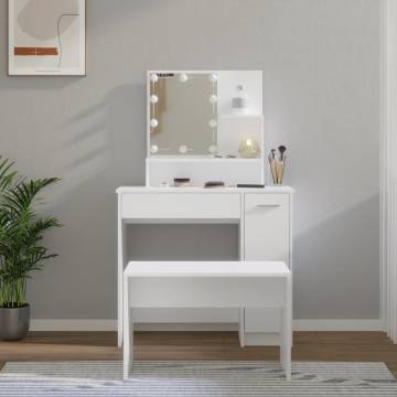 Stylish Dressing Table Set with LED - White Engineered Wood