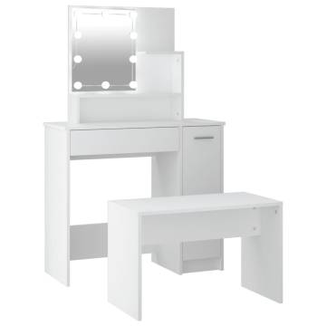 Stylish Dressing Table Set with LED - White Engineered Wood