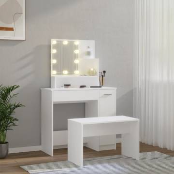 Stylish Dressing Table Set with LED - White Engineered Wood