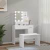 Stylish Dressing Table Set with LED - White Engineered Wood