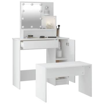 Stylish Dressing Table Set with LED - White Engineered Wood