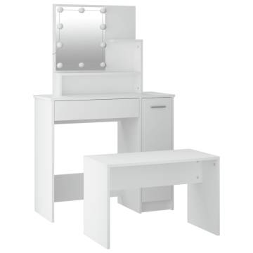 Stylish Dressing Table Set with LED - White Engineered Wood