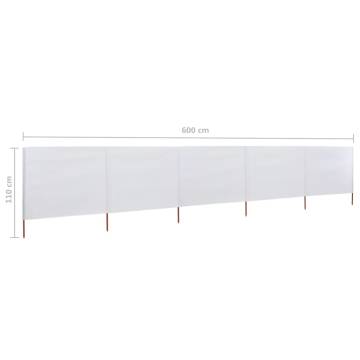 5-Panel Wind Screen Fabric 600x80 cm - Sand White | HipoMarket