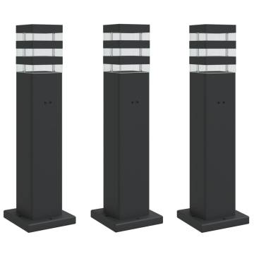 Outdoor Floor Lamps with Outlet - 3pcs Black Aluminium | HipoMarket