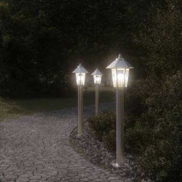 Stylish Outdoor Floor Lamps - 3pcs Silver Stainless Steel 80cm