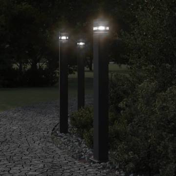 Outdoor Floor Lamps with Outlet - 3pcs Black Aluminium