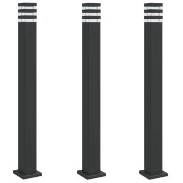 Outdoor Floor Lamps with Outlet - 3pcs Black Aluminium