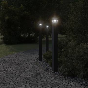 Outdoor Floor Lamps with Outlet - 3pcs Black Aluminium