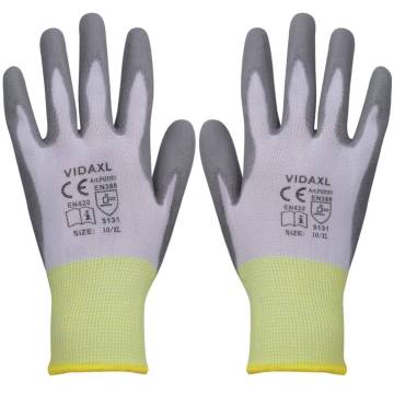 Work Gloves PU - 24 Pairs White & Grey Size 10XL