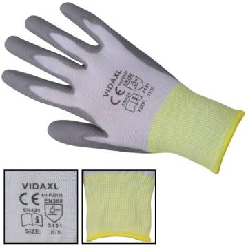 Work Gloves PU - 24 Pairs White & Grey Size 10XL