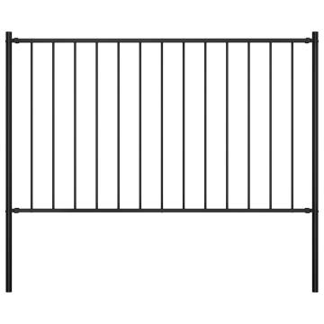 Durable Powder-coated Steel Fence Panel with Posts - Black 1.7x0.75m