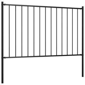 Durable Powder-coated Steel Fence Panel with Posts - Black 1.7x0.75m