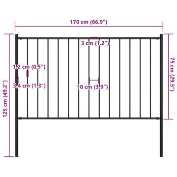 Durable Powder-coated Steel Fence Panel with Posts - Black 1.7x0.75m