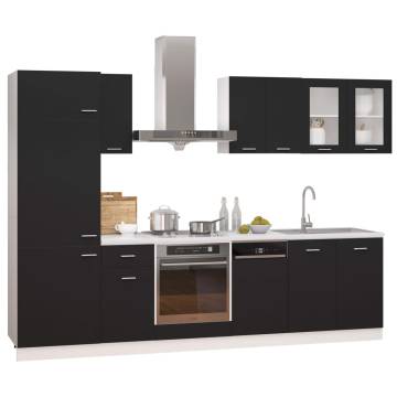 8 Piece Kitchen Cabinet Set - Black Engineered Wood Storage