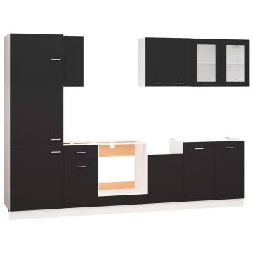 8 Piece Kitchen Cabinet Set - Black Engineered Wood Storage