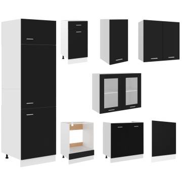 8 Piece Kitchen Cabinet Set - Black Engineered Wood Storage