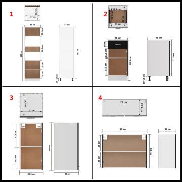 8 Piece Kitchen Cabinet Set - Black Engineered Wood Storage