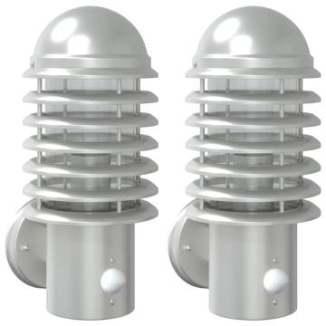 Outdoor Wall Lights with Sensors - 2pcs Silver Stainless Steel