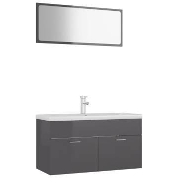 Stylish High Gloss Grey Bathroom Furniture Set - Hipomarket