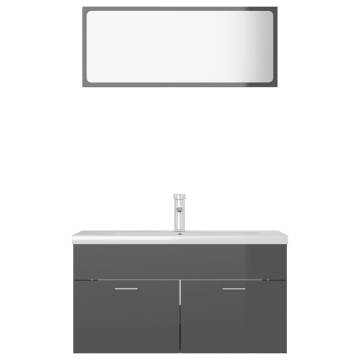 Stylish High Gloss Grey Bathroom Furniture Set - Hipomarket