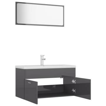 Stylish High Gloss Grey Bathroom Furniture Set - Hipomarket