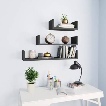 Wall Display Shelf Set - High Gloss Grey - 3 Pcs | HipoMarket