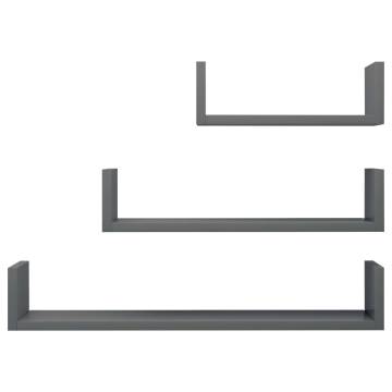 Wall Display Shelf Set - High Gloss Grey - 3 Pcs | HipoMarket