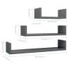 Wall Display Shelf Set - High Gloss Grey - 3 Pcs | HipoMarket