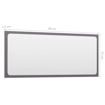 High Gloss Grey Bathroom Mirror - 90x1.5x37 cm | HipoMarket