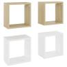 Stylish Wall Cube Shelves 4 pcs - White & Sonoma Oak