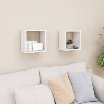 High Gloss White Wall Cube Shelves - 2 pcs | HipoMarket