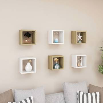 Wall Cube Shelves - 6 pcs White & Sonoma Oak | HipoMarket