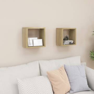 Wall Cube Shelves - 2 Pcs Sonoma Oak | Modern Design