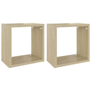 Wall Cube Shelves - 2 Pcs Sonoma Oak | Modern Design