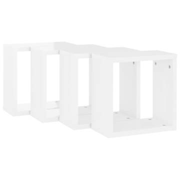 High Gloss White Wall Cube Shelves - 4pcs Set