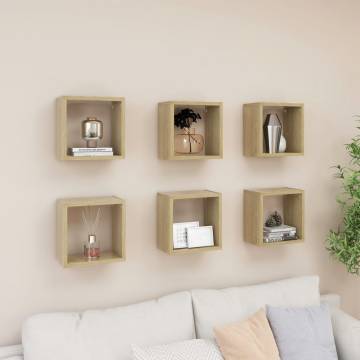 Wall Cube Shelves 6 pcs - Sonoma Oak | Stylish Storage Solution