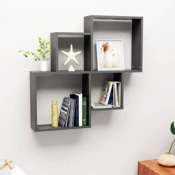 Stylish Grey Wall Cube Shelf - 80x15x78.5 cm Engineered Wood