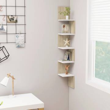 Stylish Wall Corner Shelf in White & Sonoma Oak - 20x20 cm