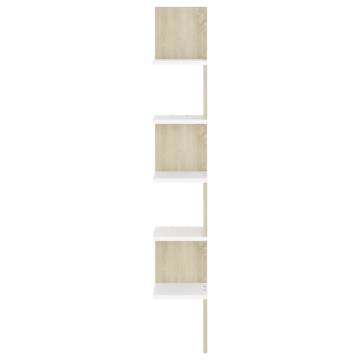 Stylish Wall Corner Shelf in White & Sonoma Oak - 20x20 cm