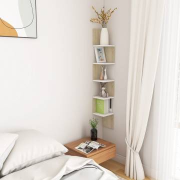 Stylish Wall Corner Shelf in White & Sonoma Oak - 20x20 cm