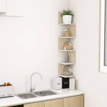 Stylish Wall Corner Shelf in White & Sonoma Oak - 20x20 cm