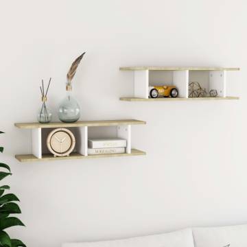 Stylish Wall Shelves - White & Sonoma Oak, 75x18x20 cm